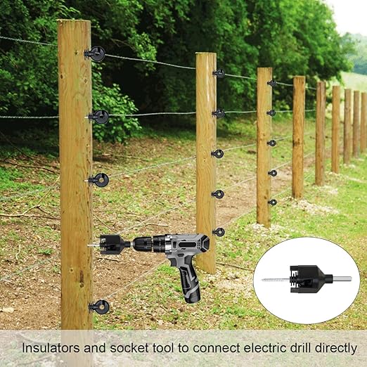 656 Feet Electric Fence Polywire & 50 Pcs Electric Fence Insulator, Portable Electric Fencing Poly Wire Rope Line 6 Steel Strands for Reliable Conductivity & Rust Resistance