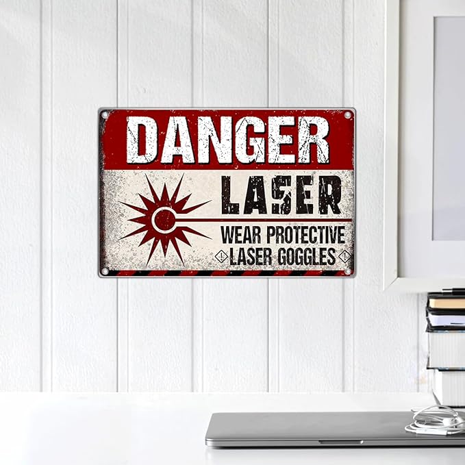 Danger Laser Wear Goggles Metal Sign Vintage Retro Wall Decor Warning Safety Notice For Workplace Lab Industrial Area 12 x 8 Inch Aluminum Indoor Outdoor Art