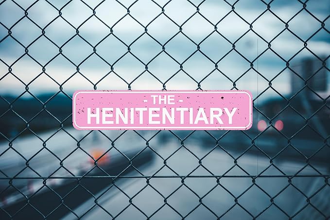 The Henitentiary Sign Chicken Coop Rustic Metal Street Sign or Door Name Plate Plaque Home Patio Garden Bar Farm House Garage Wall Decor Pink Tin Signs 16 X 4 Inch
