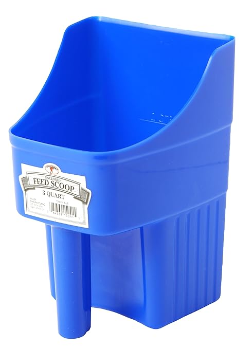 Little Giant® Plastic Enclosed Feed Scoop | Heavy Duty Durable Stackable Livestock Feed Scoop with Measure Marks | Livestock Handling Scoop | Farm, Ranch & Pet | 3 Quart (Blue)