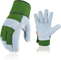 Vgo... 1-Pair Safety Leather Work Gloves - Men's Gardening & Rigger Gloves (Size L, Green, CB3501)