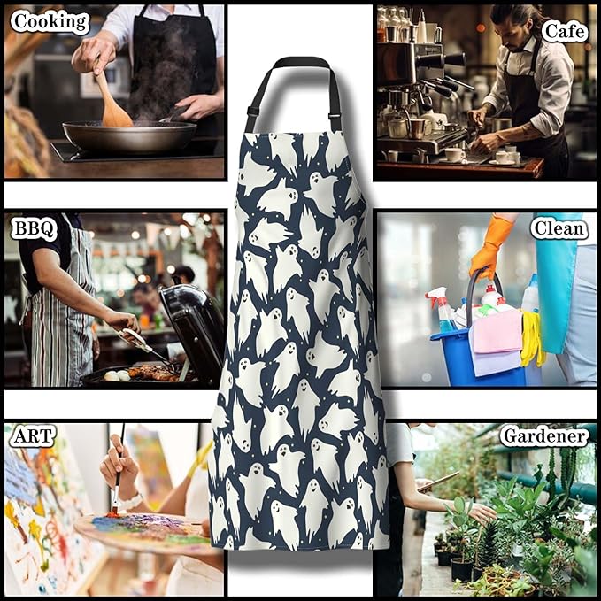 Cooking Apron for Men Ghost Dancing Night Halloween Cute Aprons for Women for Kitchen Restaurant BBQ Painting Crafting Gardening 27” (W) x 31” (H), Waterproof Aprons