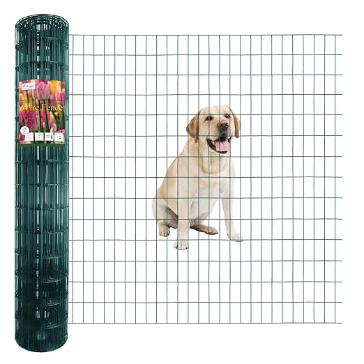 Green PVC Coated Welded Wire Fence 56 Inch x 50 Foot, 2 Inch x 4 Inch 14GA, Garden Border Fencing Roll Vinyl Coating Metal Wire Mesh Hardware Cloth for Yard Vegetable Plant Protection