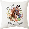 Sidhua Horse Themed Pillowcase Decorations for Home, Just A Girl Who Loves Horses Throw Pillow Cover 18"x18", Horse Lover and Rider Gifts for Girls