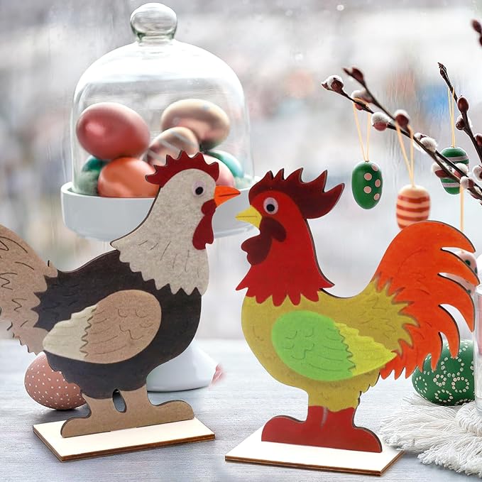 2pcs Easter Chicken Decoration for Home Farmhouse Rooster Decor Chicken Party Decoration Wooden Sign Wood Cutout Ornament Hen Craft Table Kitchen Garden Tiered Tray