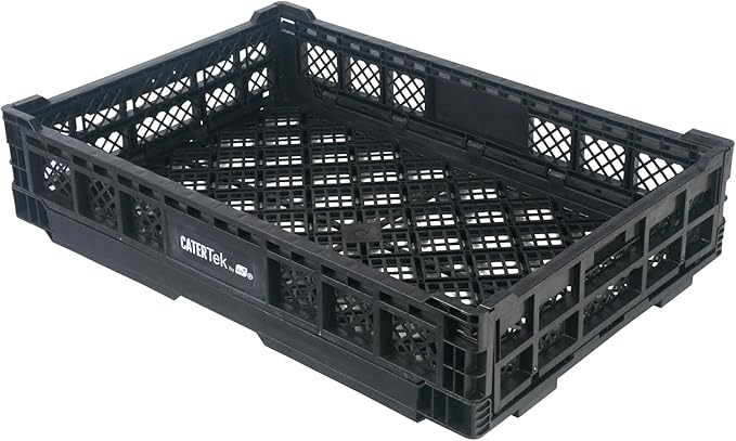 Restaurantware Plastic Milk Crates for Storage - 10 Pack - Cater Tek Stackable Storage Buns for Organizing - Collapsible Storage Basket for Groceries, Black