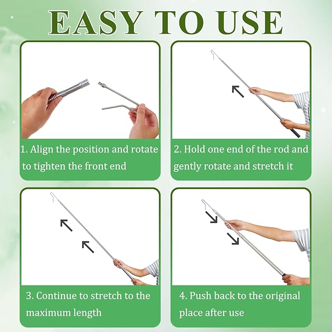 Fabbay Chicken Catcher Leg Hook Stainless Steel Retractable Long 24 to 59 Inch Chicken Grabber Leg Hook Coop Accessories Tool Pole for Poultry Turkey Geese Duck Fowl Bird Sheep Goat Farm Animal