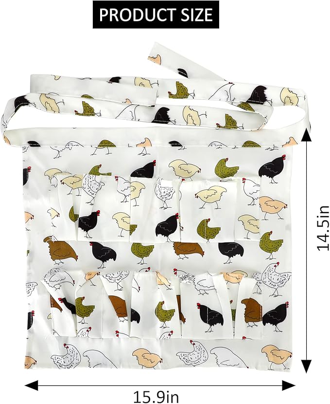 Cute Egg Collecting Apron with 8 Deep Pockets, Multi-Pocket Farmhouse Apron for Kids & Adults, Durable Egg Gathering Dress for Chicken Duck Goose Eggs, Kitchen & Parent-Child Activity