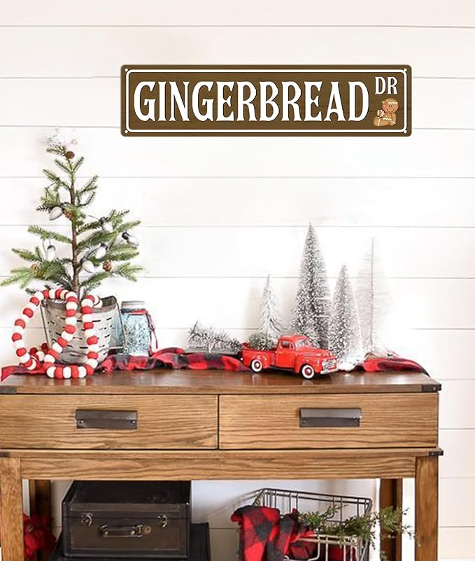 Gingerbread Dr Christmas Metal Sign Vintage Print Art Poster Tin Plaque for Home Farmhouse Kitchen Patio Yard Cafe Bar Front Door Wall Decor 4x16 Inch