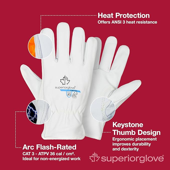 Superior Glove Endura Goatskin Leather Work Gloves Arc Flash Cut Resistant Safety Hand Protection
