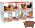 Chicken Nesting Box, 8 Compartment Metal Nesting Boxes for Chickens, Wall Mountable Chicken Laying Boxes, Easy Egg Collection, with Nesting Pads, Indoor & Outdoor Use, 42.5" L x 17" W x 25" H