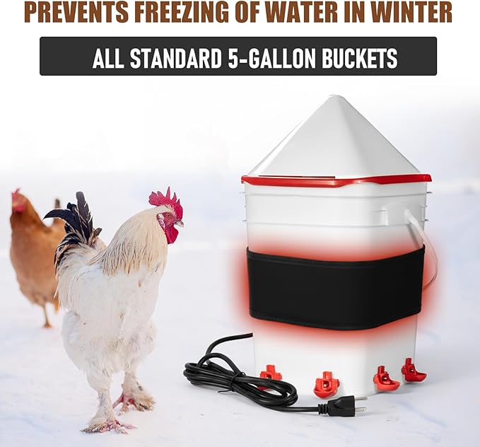 Thermostat Chicken Waterer Heater Self-Regulating Heating Bucket Belt for 2-5Gal Bucket with 6ft Power Cord for Freezing Winter Thermostat Chicken Water Insulation (Upgrade 1set)