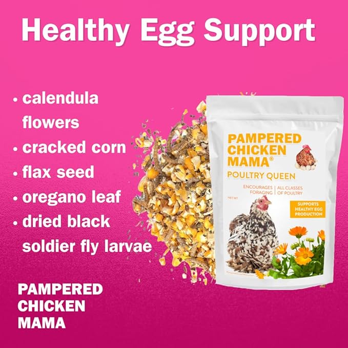 Pampered Chicken Mama Mealworm, Corn, Flax, & Herb Treat for Backyard Chickens, Healthy Layer Feed & Supplies for Pet Chickens Poultry Queen Treat for Hens (3 pounds)