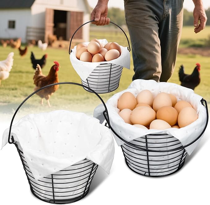 2 Pcs Metal Egg Basket with Soft Pads, 8 Inch Wire Egg Basket for Gathering Fresh Eggs, Eggs Collecting Baskets for Chicken Duck Goose