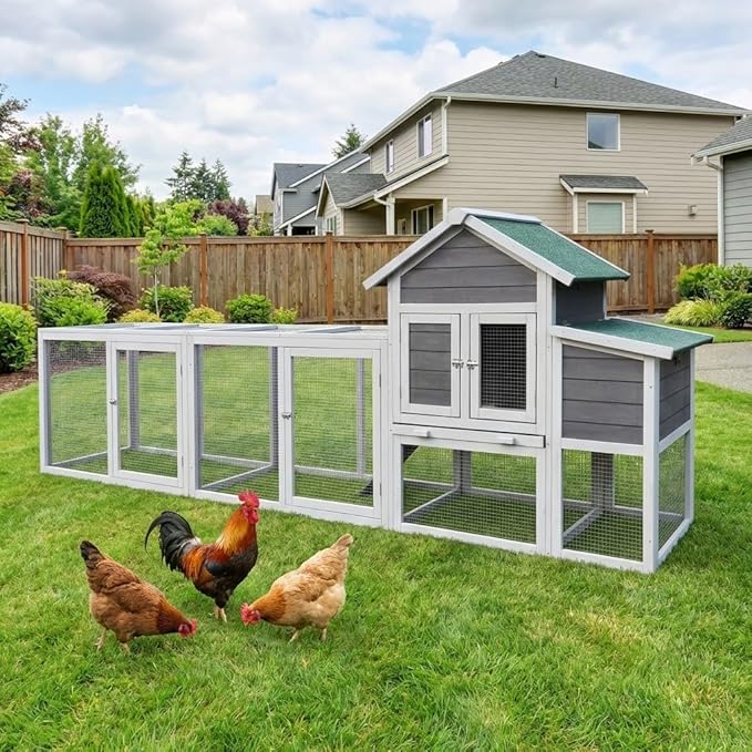 122" Large Wooden Chicken Coop with Run - Outdoor Hen House for 4-6 Chickens, Poultry Habitat Supplies with Chicken Nesting Box, Covered Chicken Enclosure & Big Chicken Coop Kits