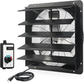 VENTISOL 24 Inch Shutter Exhaust Fan, Wall Mounted Attic Fan with Power Cord, High Speed Vent Fan with Speed Controller 4250CFM, Automatic Household Ventilation Fan for Cooling, Garage, Shop, Black