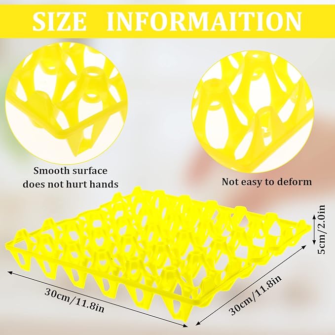 6 Pack Plastic Egg Trays, Each Holds 30 Eggs(#1) for Home Chicken Farmers, Stackable Egg Cartons Hold Multiple Eggs, Great for Storing, Sorting, and Shipping Eggs, Stackable and Reusable (yellow)