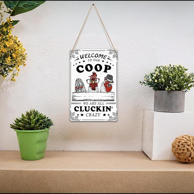 2 pack Sign for Home Farm Chicken Coop & Welcome To Our Coop Funny Chicken Sign Farmhouse Kicthen Garden Decor Chicken Coop Sign Chicken Decor 12" * 8"