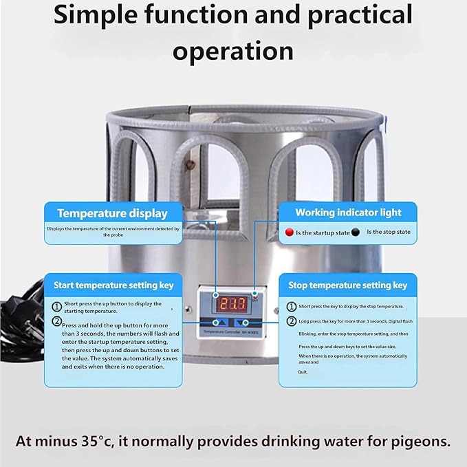 5 Gallon/18.9L Chicken Waterer for Winter, 110V 80W Heated Chicken Waterer, Temp Controlling (0-50℃) & LED Display for Chickens, Ducks, Geese and Chicken Coop with 9.84ft Power Cord