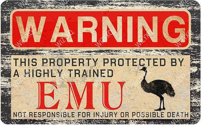 Emu Metal Warning Sign - Vintage Tin Aluminum Sign for Home Garden Yard Garage Street Outdoor 8×12 Inches