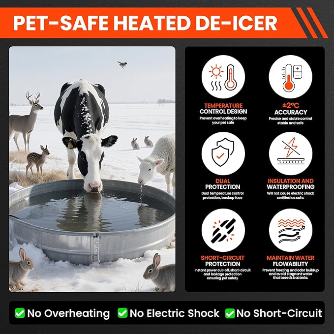 Chicken Water Heater with Thermostatic Control, Aluminum De-Icer for Bird Bath, Winter Livestock Poultry, Full Coverage Design (500 Watt)