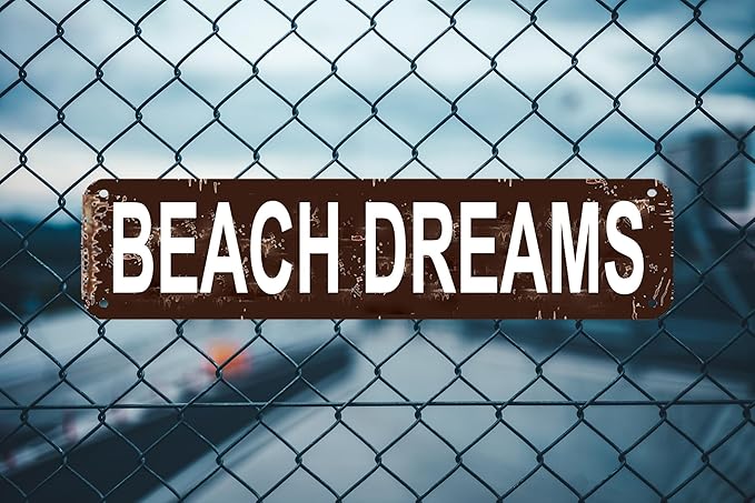 cohuodec Beach Dreams Metal Wall Sign 16x4 Inch - Coastal Rustic Decor for Bedroom, Beach House, Summer Home
