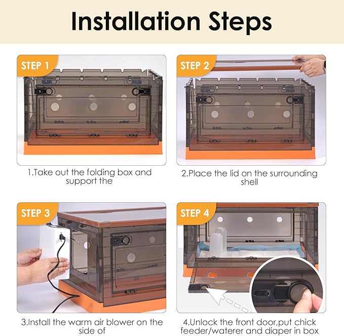 Chicken Brooder Box for Chicks with Chicken Coop Heater, Smart Temperature Control Chicken Brooder Heater, Chick Brooder with Chicken Feeder and Waterer Set for Chicks (23.6" x 16.5" x 17.8")