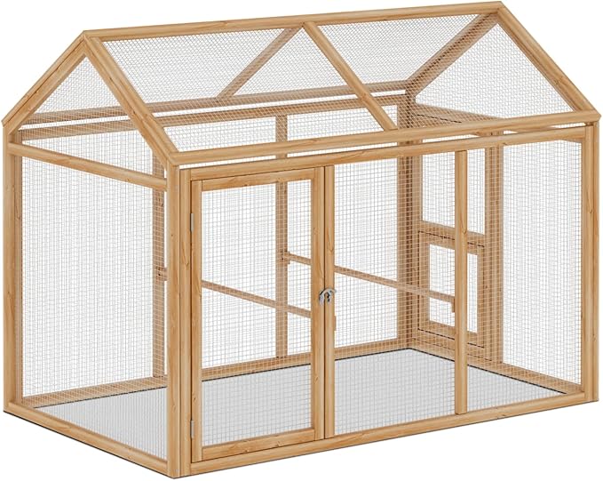 MoNiBloom Outdoor Chicken Coop Large Hen House Poultry Cage with Roosting Rods, Farmhouse Backyard Wood Rabbit Hutch Small Pets Playpens Spire Shaped Coops Triple Access/Feeding Doors 55 x 33.5 x 42.5