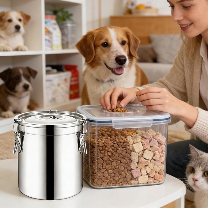 Airtight Food Storage Containers, 20cm Stainless Steel Rustproof Bin, 6L Kitchen Organization for Rice Grain Cereal Sugar Snack Oil Milk, 7.87 Inch Large Metal Canister, Home Apartment Pantry, 1pc