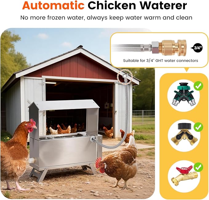 Chicken Waterer Heater for Winter,5L Automatic Chicken Water Heated with Adjustable Leg and Thermostat Control Freeze-Proof Poultry Water Heater Chciken Coop Accessories