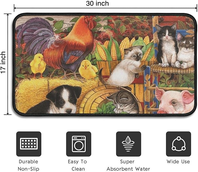 Roszwtit Farmhouse Kitchen Rugs and Mats, Farm Animal Door Mat, Seasonal Washable Non-Slip Floor Mats for Home Kitchen Decor 30x17 Inch