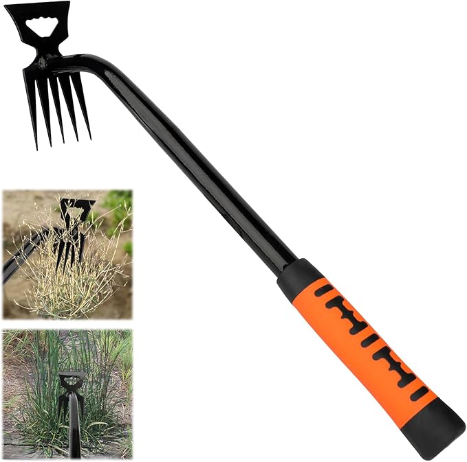 Weed Puller Tool, New Durable Garden Hand Weed Tool with Rubber Handle, Enhanced Weed Remover Tool, 5 Teeth Manganese Steel Forged Hand Weeder for Vegetable Gardening, Backyard, Farm, Planting