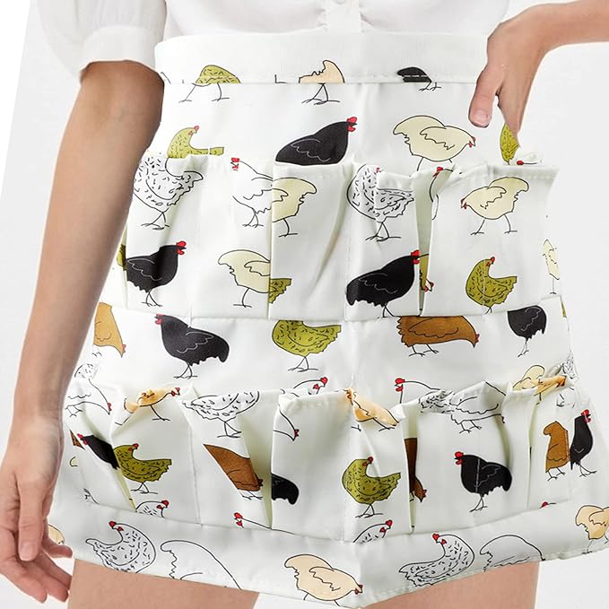 Cute Egg Collecting Apron with 8 Deep Pockets, Multi-Pocket Farmhouse Apron for Kids & Adults, Durable Egg Gathering Dress for Chicken Duck Goose Eggs, Kitchen & Parent-Child Activity