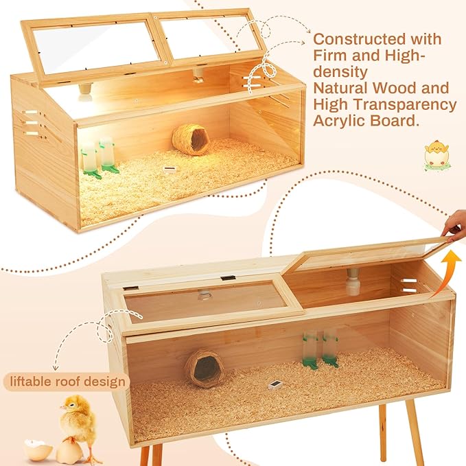 40 x 16 x 16 in Brooder Kit Box for Chicken Quails Indoor Outdoor with Leg Stand Sliding Door, Bulb Set and Feeder, Baby Chicken Coops for Ducks, Hamsters, Lizards, Mice, Rat