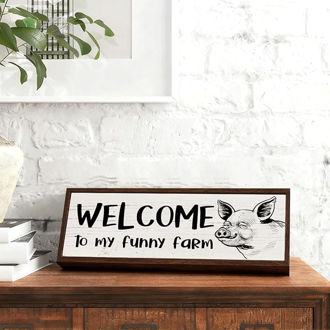 Welcome to My Funny Farm Sign, Chicken Hens Decor, Floral Wall Decors, Farmhouse Home Decor for Front Door Entryway Living Room Garden Yard Outdoor 9.5x3.1x1 inches