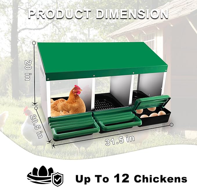 Chicken Nesting Box, 3 Compartments Chickens Egg Laying Nest Boxes for Hens Green