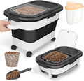 Dog Food Storage Container, 20Lbs Large Collapsible Pet Cat Food Container with Airtight Lids Wheels Handle Scoop Measuring Cup Small Container, Rice Kitchen Dry Food Storage Dispenser Bin (Black)