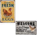 Funny Chicken Coop Metal Tin Sign - Farm Fresh Eggs Vintage Country Chicken Hen Rooster Tin Signs Farm Yard Decorative Signs 2Pcs 8x12Inch
