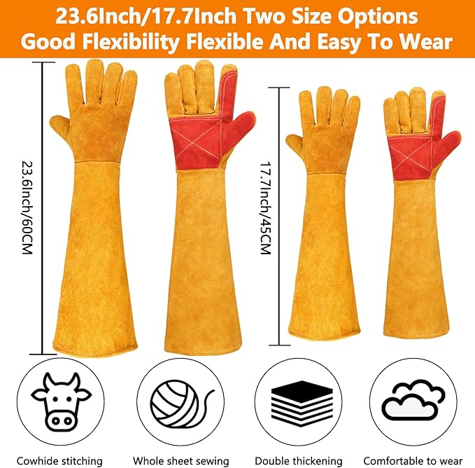 Animal Handing Gloves Bite Proof,Leather Welding Gloves,Multipurpose Puncture Proof Glove for Dog,Cat,Reptile,Snake