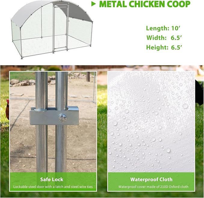 Large Metal Chicken Coop Walk-in Poultry Cage with Water-Resident and Anti-UV Cover Duck Rabbit Cat House Outdoor Chicken Run Pen with Round Roof