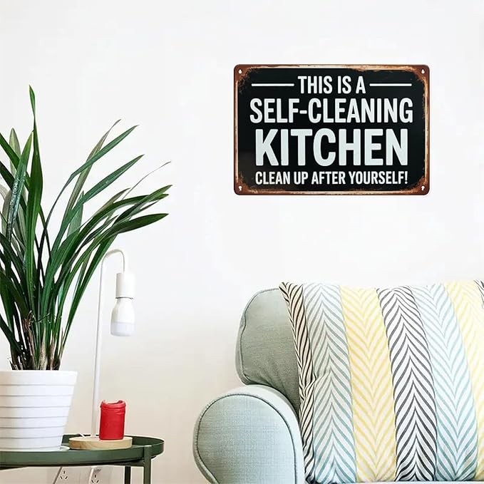 SelfCleaning Kitchen Tin Sign Vintage Funny Kitchen Rules Metal Sign Print Aesthetic for Garden Yard Bar Porch Home Bedroom Kitchen Wall Decor Gift 8 X 12 in