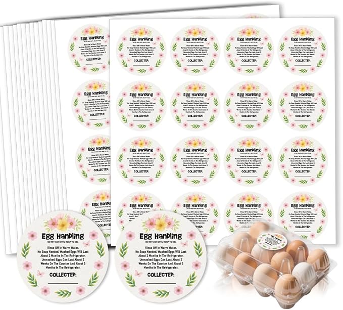 320 Pcs Egg Carton Labels, 2 Inch Pastoral Flower Style Eggs Handling Stickers Farm Fresh Laid on Sticker PET Adhesive Egg Packaging Sticker for Box Container Carton Farm Supplies