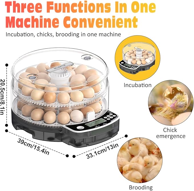 48 Incubators for Hatching Eggs, Egg Incubator with Automatic Egg Turning and Humidity Control, Intelligent Egg Incubator with Automatic Temp. Adjustment