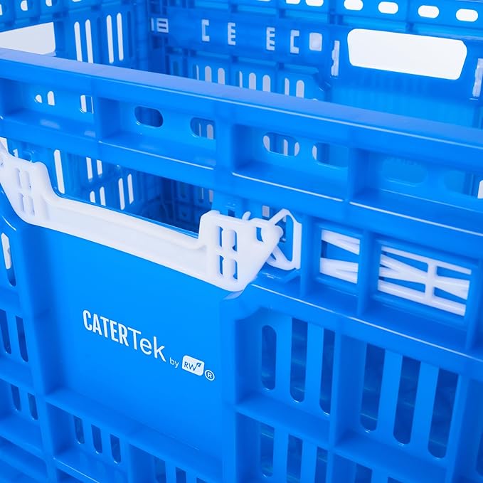 Restaurantware Plastic Milk Crates for Storage - 10 Pack - Cater Tek Stackable Storage Buns for Organizing - Collapsible Storage Basket for Groceries, Home Supplies, Blue