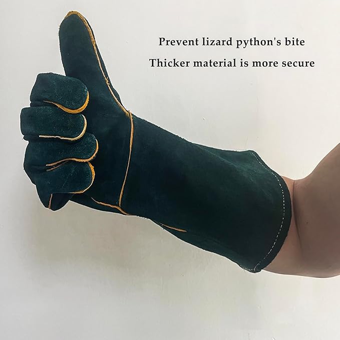 Animal Handling Gloves Bite Resistant, 15.7'' Anti Scratch Glove for Cats, Multipurpose Bite Proof Leather Pet Gloves for Grabbing Cat Reptile Puppy Bird Poultry or Gardening Welding