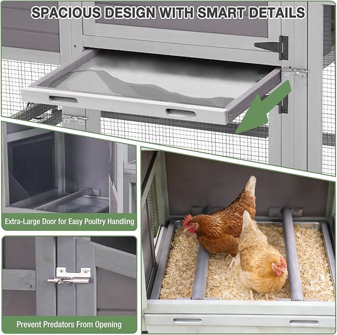 80" Large Chicken Coop on Wheels, with Run, Outdoor Wooden Hen House with Nesting Box, Leakproof Pull-Out Tray & Waterproof Roof, for 4–6 Chickens