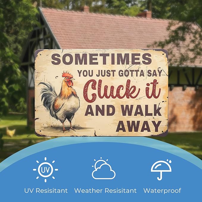 Funny Tin Signs Chicken Coop Decor Outdoor Vintage Rooster Gifts Yard-signs Decorative Signage For Farm and Garden 8×12 inches (L)