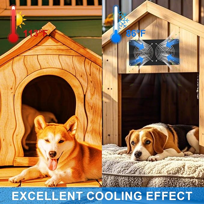 Chicken Coop Solar Powered Dual Metal Shell Fan Kit, 20W Solar Exhaust Fan IPX7 Monocrystalline Solar Panel Ventilation Air Cooling Fans for Chicken Coops, Greenhouses, Sheds, Dog Houses Plug & Play