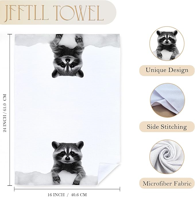 Raccoon Bathroom Decor Hand Towels, Raccoon Gifts for Women, Animal Lover Gifts, Black and White Funny Animal Hand Towels for Bathroom Washroom Restroom Decor, 16x24 Inch, Set of 4