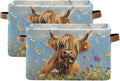 JIPONI Wild Highland Cow Fabric Storage Bins for Shelves, Decorative Storage baskets for organizing, Closet Organizer with Handle for Cloth, Toys, Bedrooms, Farmhouse